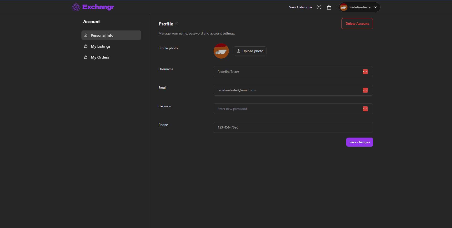 Edit Profile - Interface for customizing user settings and managing marketplace identity
